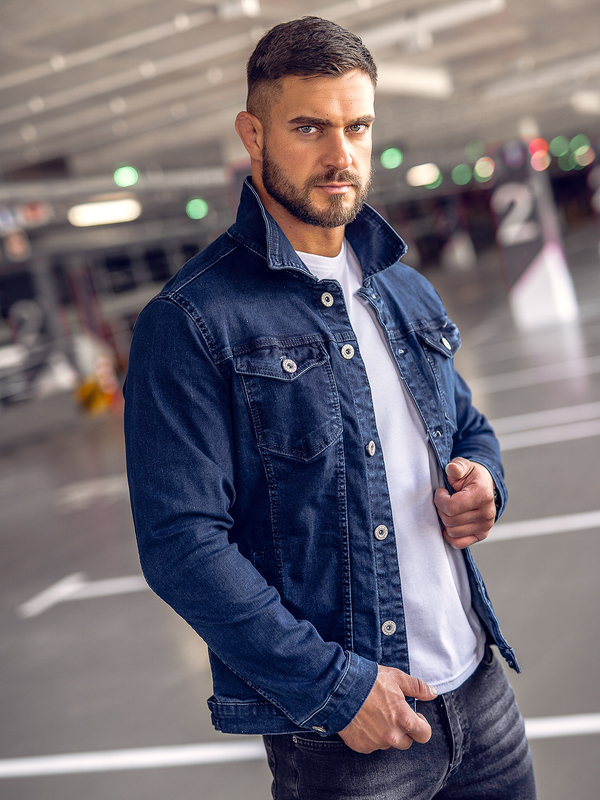 Blouson en jean pour homme bleu foncé Bolf 200A