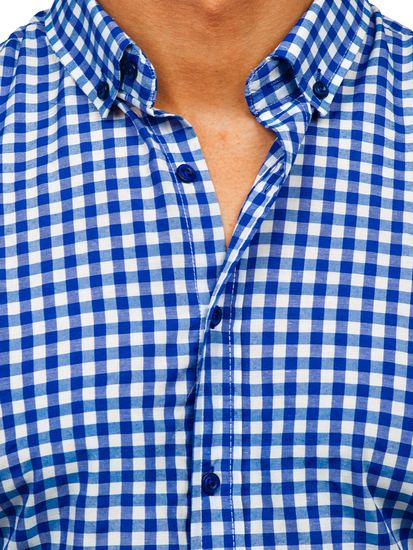 Homme Chemise à carreaux vichy à manche longue Bleu foncé Bolf 22747