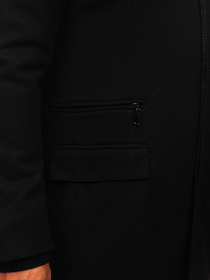 Manteau d'hiver à une rangée avec un col montant supplémentaire amovible pour homme noir Bolf 8802