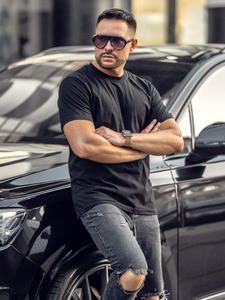 T-shirt noir uni en coton pour homme Bolf 14291A