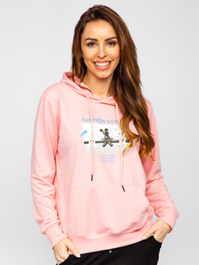 Sweat-shirt imprimé à capuche pour femme rose Bolf HL9268