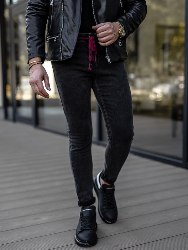 Pantalon en jean skinny fit pour homme noir Bolf KX565-1