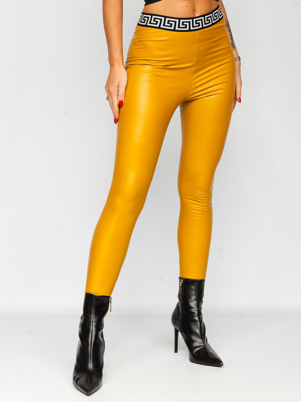 Legging en simili cuir pour femme jaune Bolf MY16572