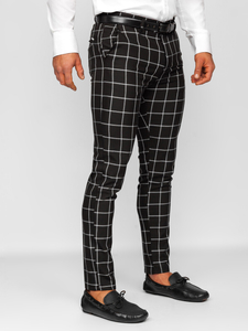 Pantalon chino en tissu à carreaux pour homme noir Bolf 0046
