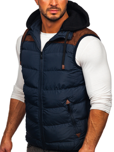 Gilet matelassé à capuche pour homme bleu foncé Bolf B5382