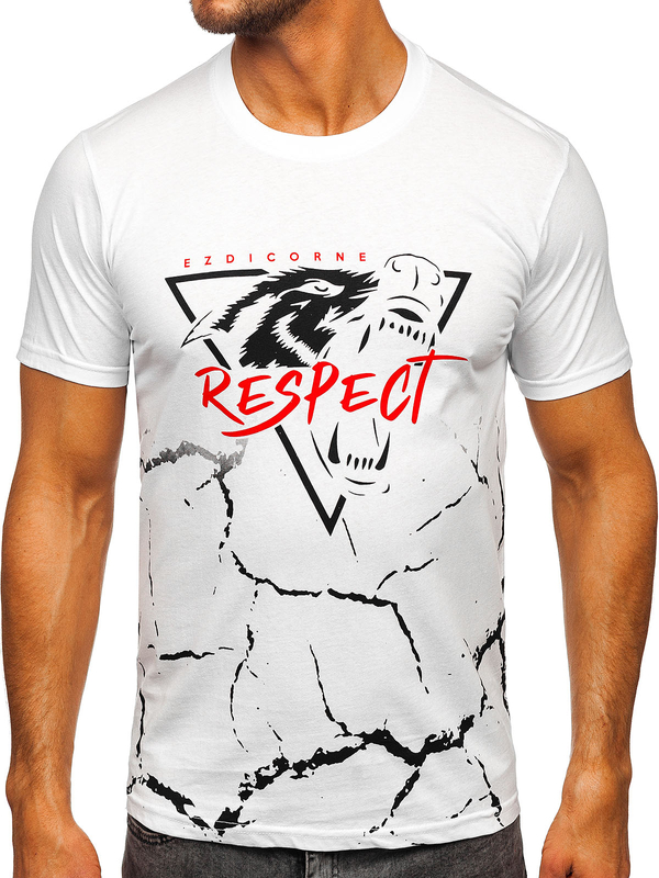 Homme T-shirt imprimé en coton Blanc Bolf 5035