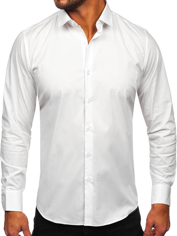 Homme Chemise élégante à manches longues en coton slim fit Blanc Bolf TSM13