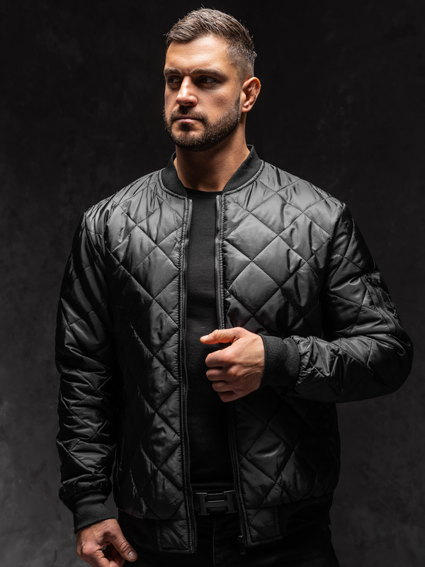 Homme Blouson de transition bomber matelassé Noir Bolf MY-01A1