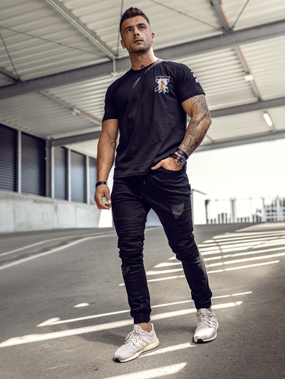 Tee-shirt imprimé pour homme noir Bolf 14404A