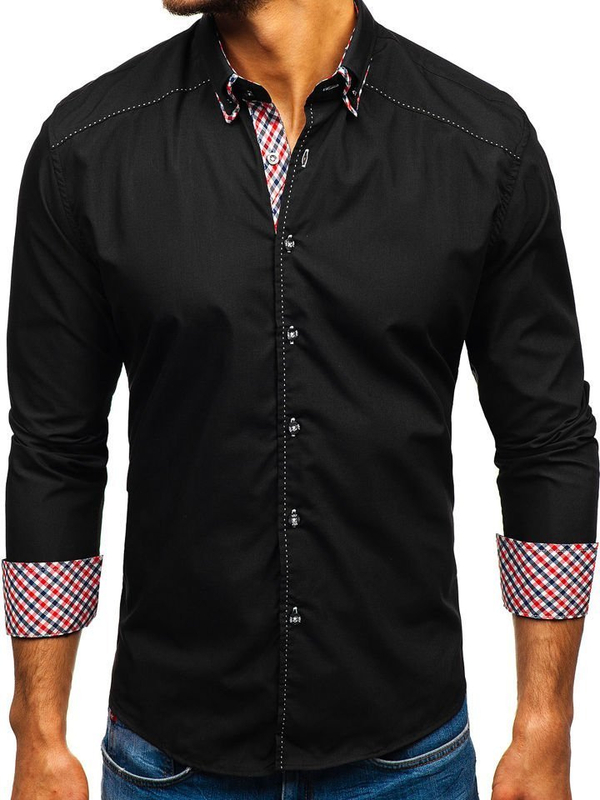 La chemise avec les manches longues pour homme noire Bolf 3707