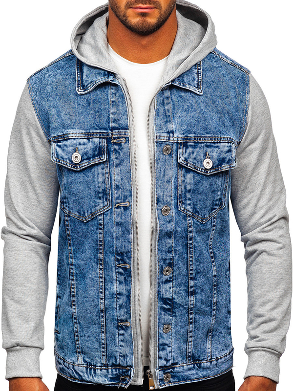 Homme Blouson en jean à capuche Bleu Bolf HY1017