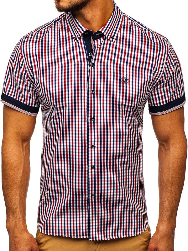 La chemise à carreaux avec les manches courtes pour homme rouge Bolf 4510