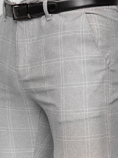 Homme Pantalon élégant à carreaux Gris-Blanc Bolf 0036