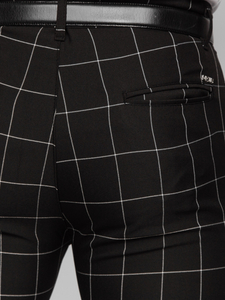 Homme Pantalon élégant à carreaux Noir Bolf 0040