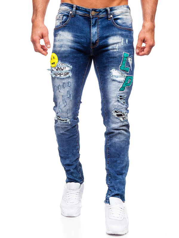 Pantalon en jean slim fit pour homme bleu foncé Bolf E7860