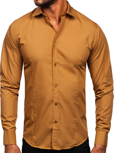 Chemise élégante marron clair à manches longues pour homme Bolf 1703