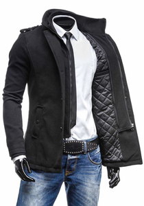 Manteau à boutonnage simple pour homme avec un col haut noir Bolf 8853C