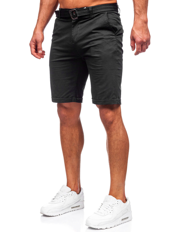 Short pantalon court avec ceinture pour homme noir Bolf XX160085