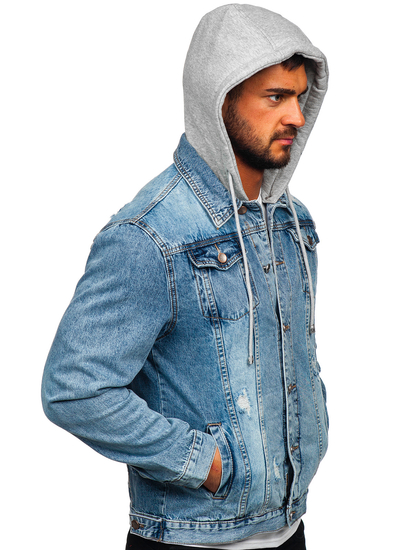 Blouson en jean à capuche pour homme bleu clair Bolf MJ505BC