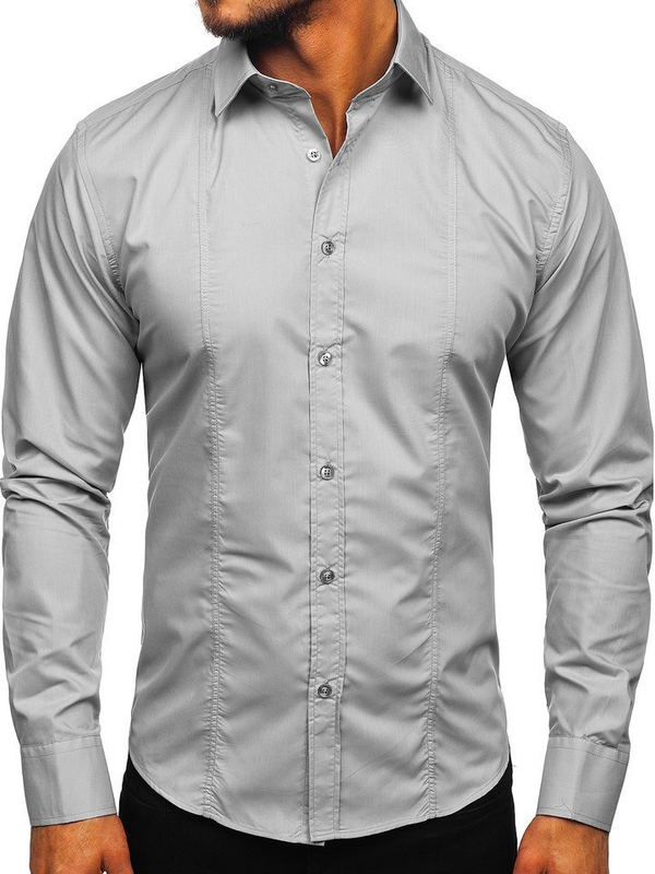 Homme Chemise élégante à manche longue Gris Bolf 6944