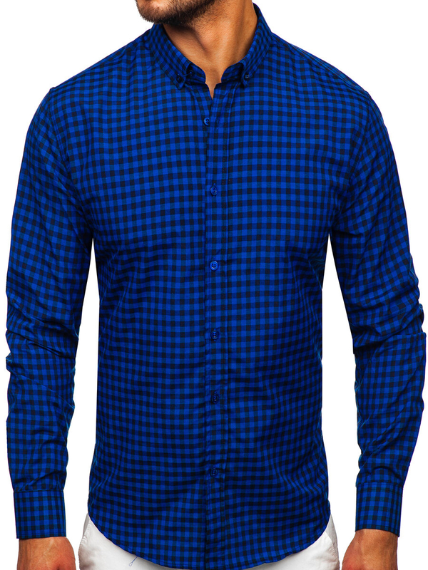 Homme Chemise à carreaux vichy à manche longue Bleu cobalt Bolf 22747