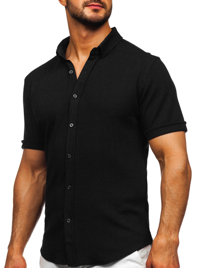 Homme Chemise en mousseline à manches courtes Noir Bolf 2013