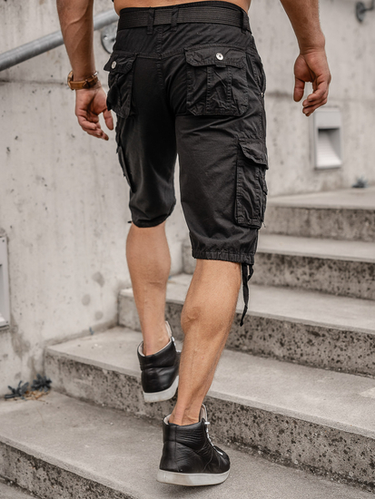 Short en matériau avec ceinture cargo pour homme noir Bolf 77885A