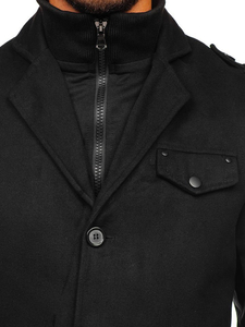 Manteau à boutonnage simple pour homme avec un col haut noir Bolf 8853
