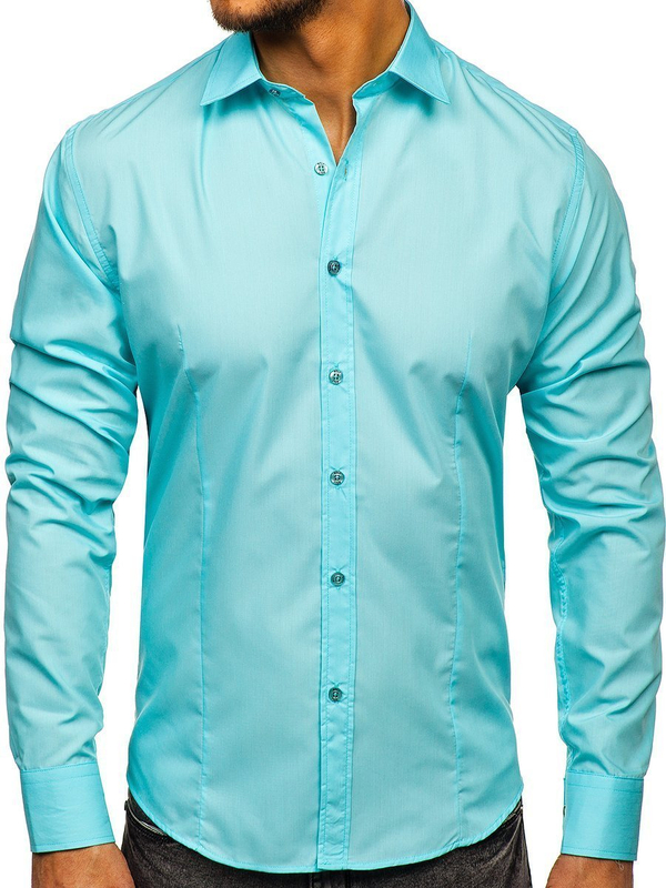 Chemise élégante vert clair à manches longues pour homme Bolf 1703