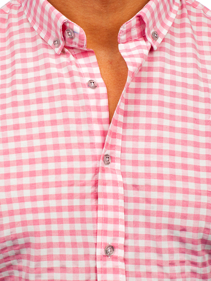 Homme Chemise à carreaux vichy à manche longue Rose Bolf 22747