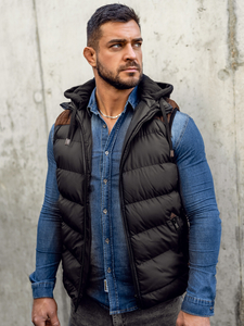 Gilet matelassé à capuche pour homme noir Bolf B5382