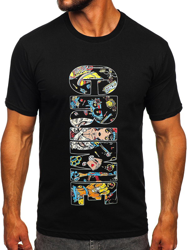 Tee-shirt imprimé en coton pour homme noir Bolf 143023