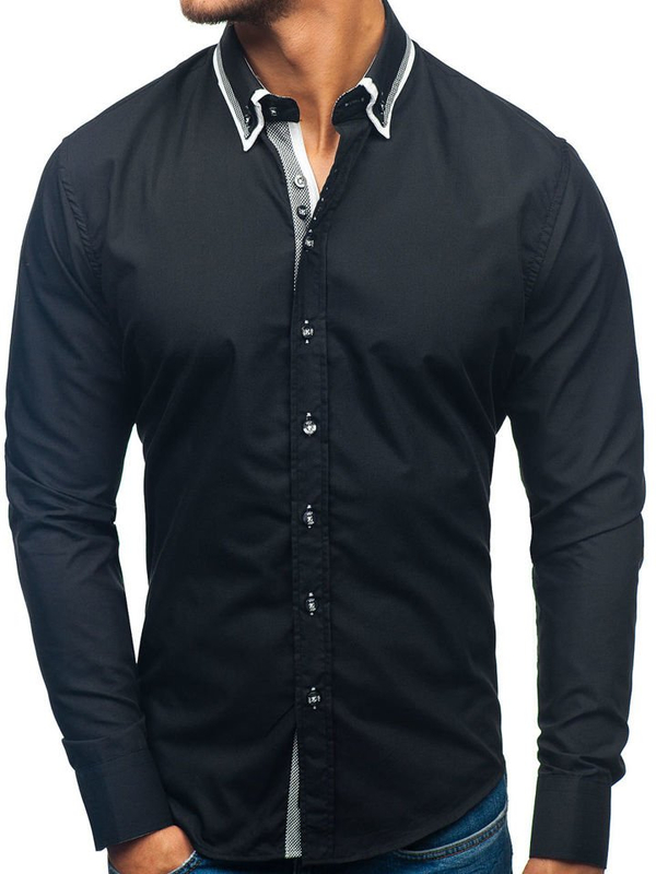 La chemise élégante avec les manches longues pour homme noire Bolf 3704-1