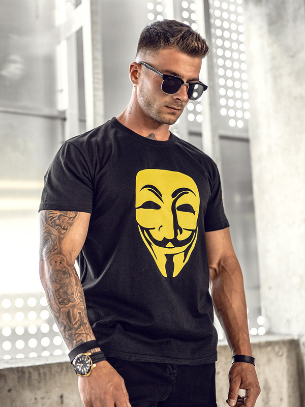 Tee-shirt imprimé pour homme noir Bolf 14400A