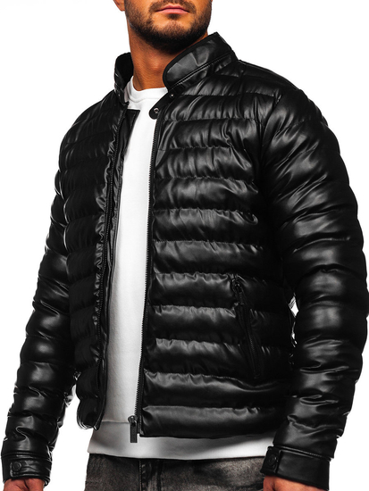Blouson d'hiver en cuir matelassé pour homme noir Bolf 0021