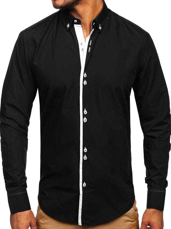 La chemise élégante avec les manches longues pour homme noire Bolf 5797
