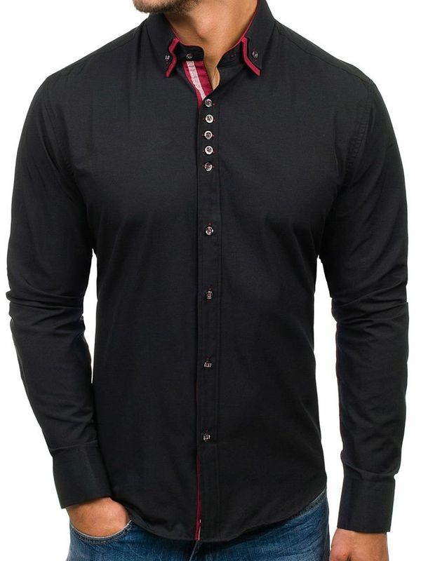La chemise élégante avec les manches longues pour homme noire Bolf 4706