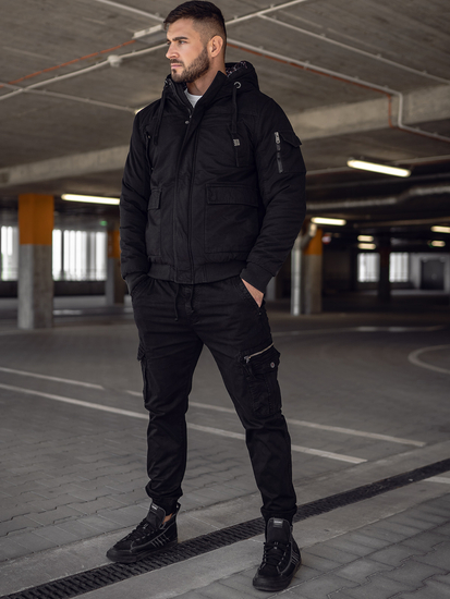 Blouson d'hiver en coton épais pour homme noir Bolf 1890A