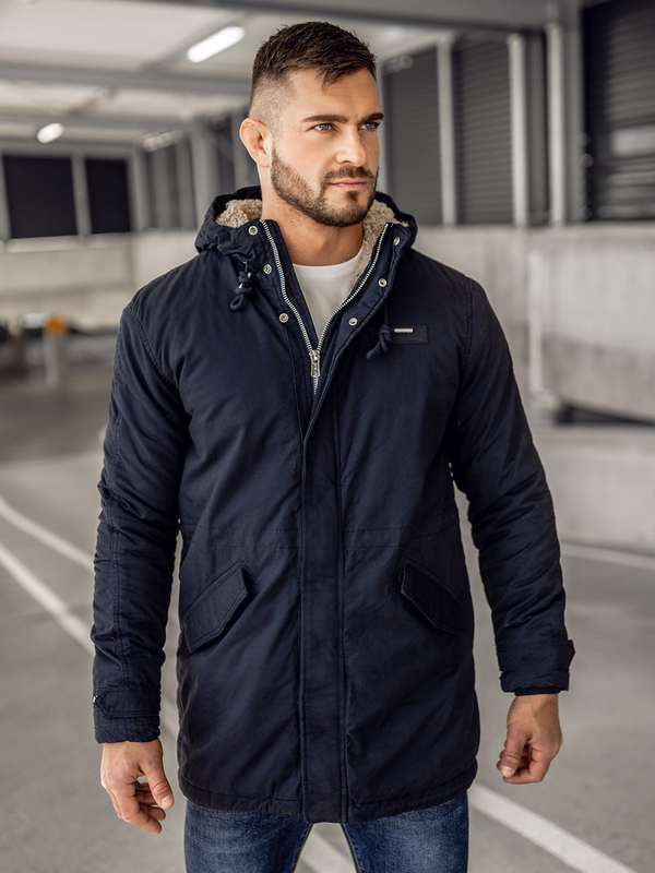 Parka d'hiver en coton pour homme bleue foncée Bolf EX838A
