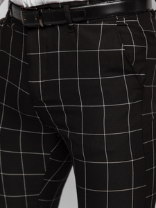 Homme Pantalon élégant à carreaux Noir Bolf 0040
