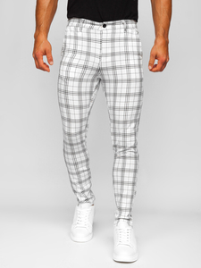 Homme Pantalon élégant à carreaux Blanc Bolf 0054