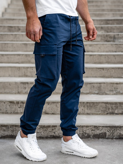 Bleu foncé pantalon jogger cargo pour homme Bolf 701  