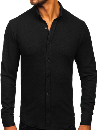 Homme Chemise en mousseline à manches longues Noir Bolf 506