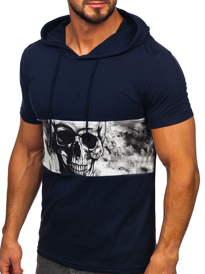 Tee-shirt à capuche imprimé pour homme bleu foncé Bolf 8T971