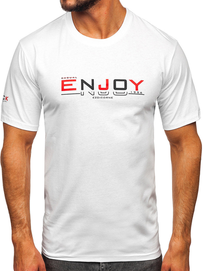 Tee-shirt en coton imprimé pour homme blanc Bolf 14773