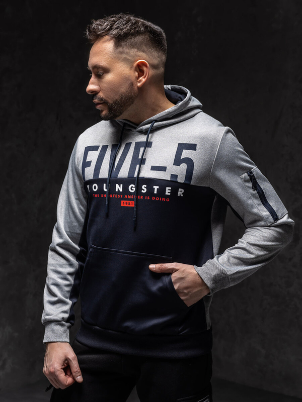 Homme Sweat-shirt à capuche imprimé Bleu foncé Bolf HY972A1