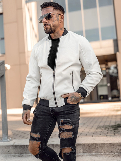 Homme Blouson bomber en cuir Blanc Bolf 7110A2