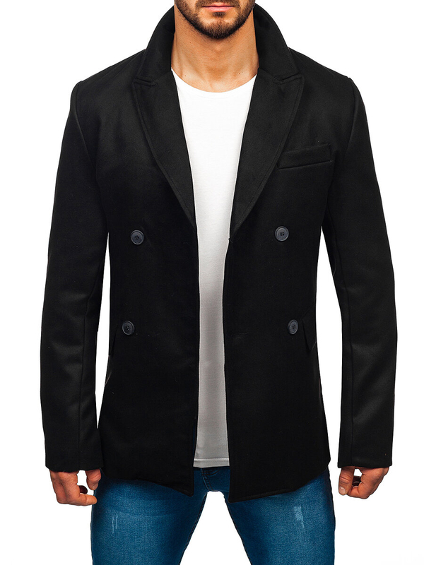 Homme Manteau d'hiver croisé courte Noir Bolf 79B3A1