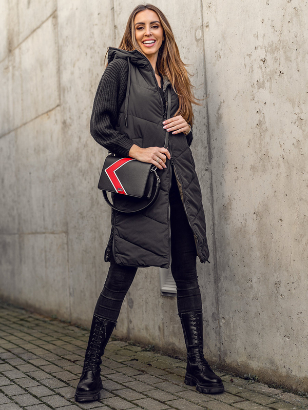 Gilet long matelassé réversible pour femme noir Bolf B8022A