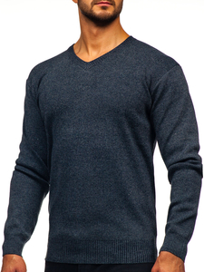 Homme Pull uni col V Bleu foncé Bolf S8725